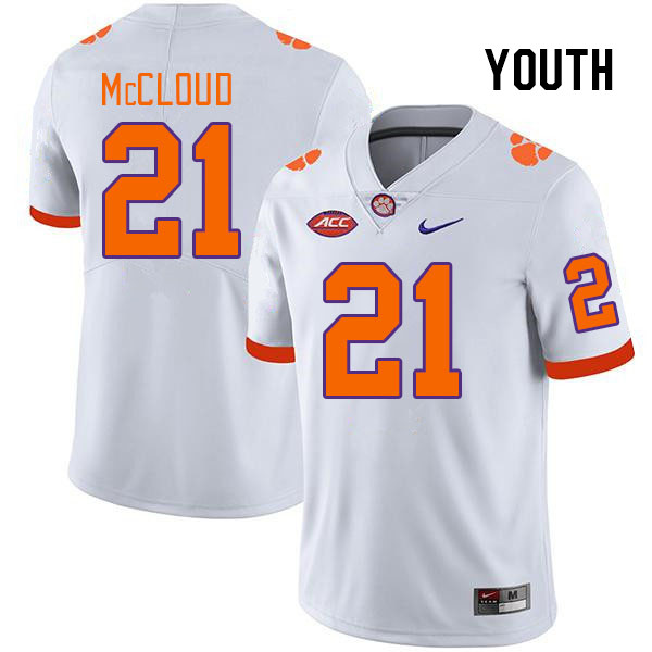 Youth Clemson Tigers Kobe McCloud #21 College White NCAA Authentic Football Stitched Jersey 23EB30TI